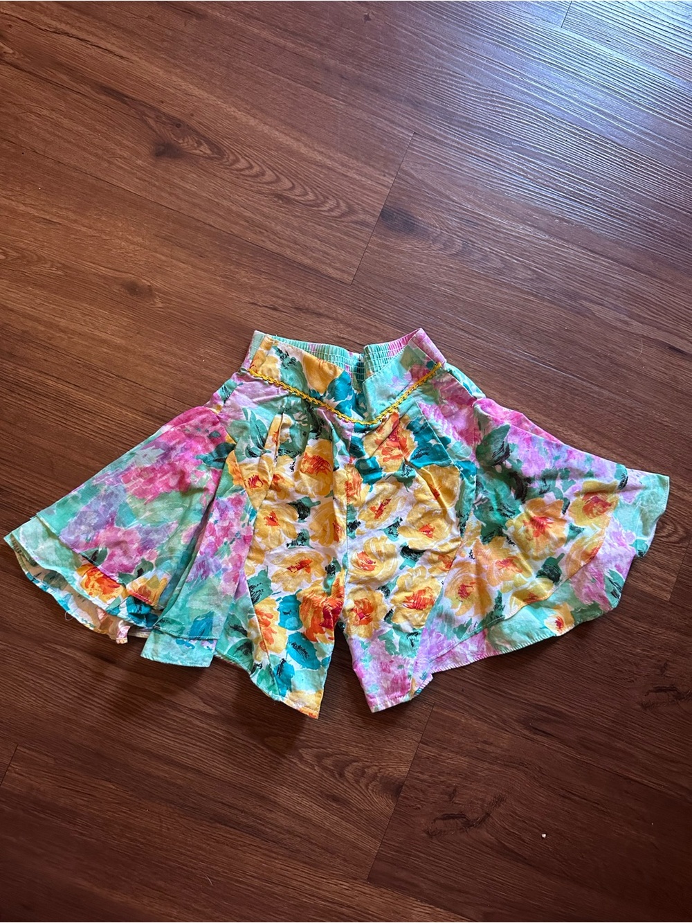 Vintage Floral Watercolor Shorts in Yellow, Teal & Pink